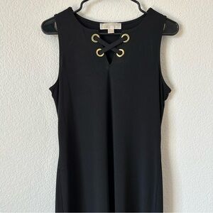 Michael Kors Small Black Bodycon Mini Sleeveless Dress with Gold Eyelets